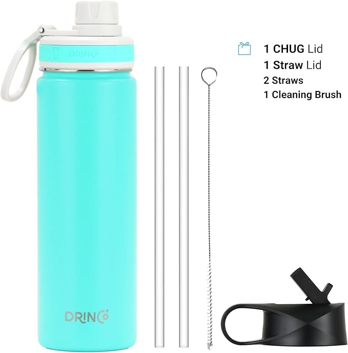 DRINCO Stainless Steel Water Bottle Spout Lid Vacuum Insulated Double Wall Water Bottle Wide Mouth (40oz 32oz 22oz 18oz 14oz) Leak Proof Keep Cold Sport Camping Hiking (22 oz, 22oz Teal)-Ruum Studio Home