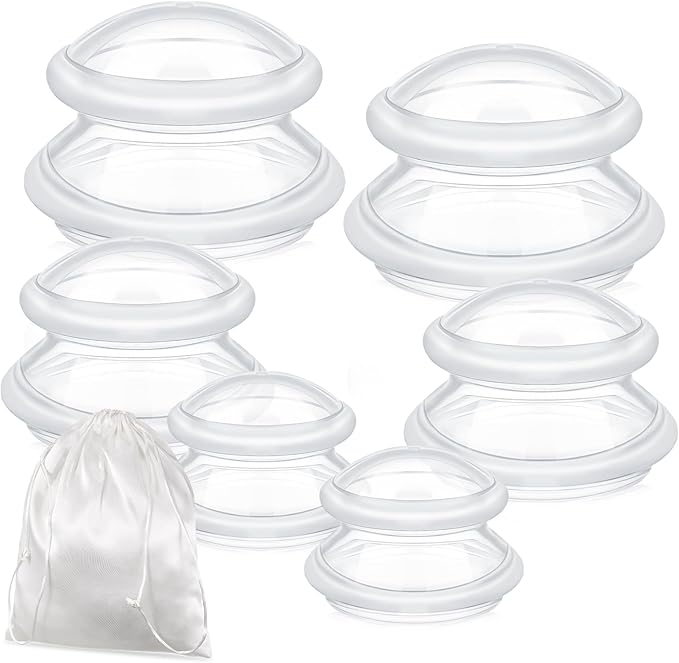 TrelaCo 6 Pcs Cupping Kit for Massage Therapy 3 Sizes Silicone Cupping Set Chinese Massage Therapy for Studio Household Cellulite Joint Pain Muscle Pain(Clear)-Ruum Studio Home