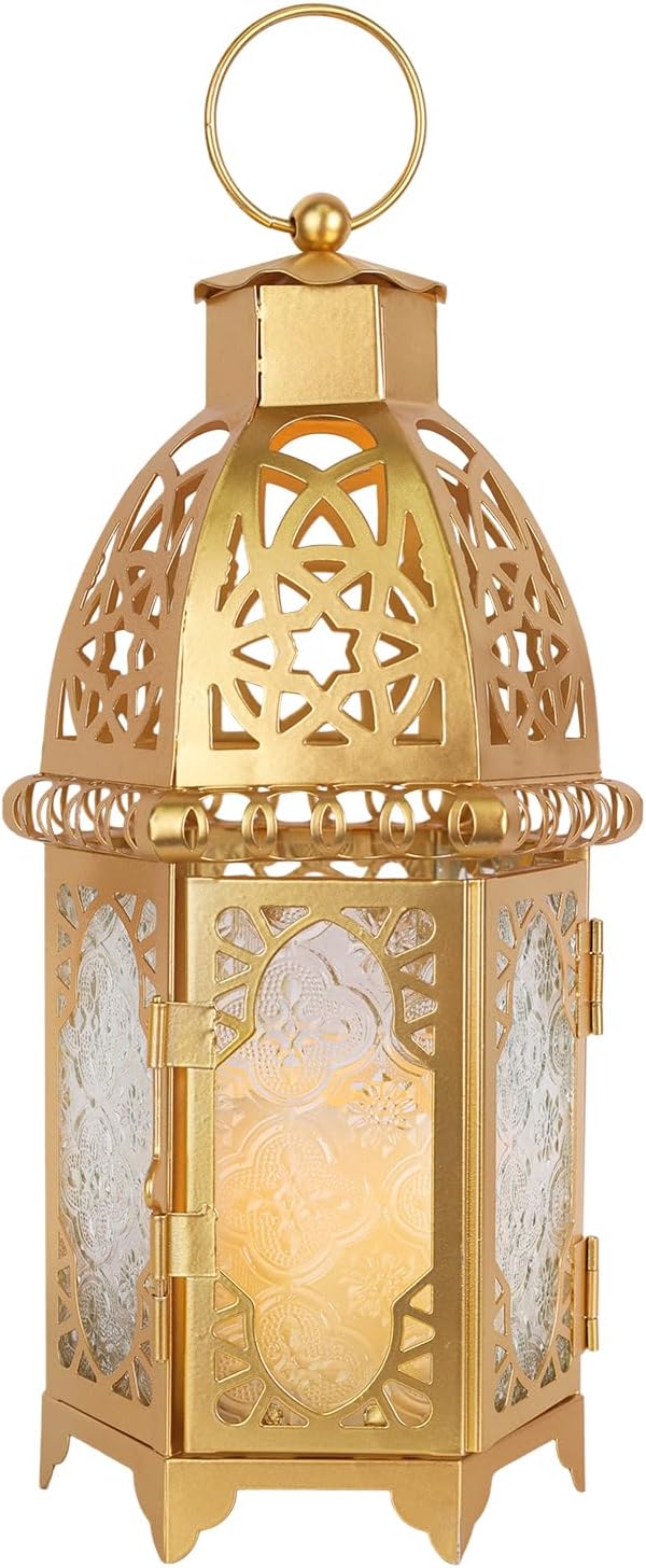 NEEDOMO 12.8'' Moroccan Lanterns Decorative Indoor & Outdoor, Vintage Christmas Candle Holder, Metal Lanterns Decorative, Table, Patio, Porch, Shelf, Christmas Spring Ramadan Eid Home Decor (Golden)-Ruum Studio Home