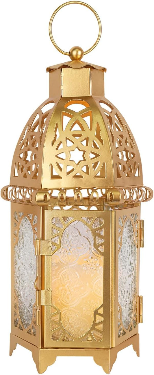 NEEDOMO 12.8'' Moroccan Lanterns Decorative Indoor & Outdoor, Vintage Christmas Candle Holder, Metal Lanterns Decorative, Table, Patio, Porch, Shelf, Christmas Spring Ramadan Eid Home Decor (Golden)-Ruum Studio Home