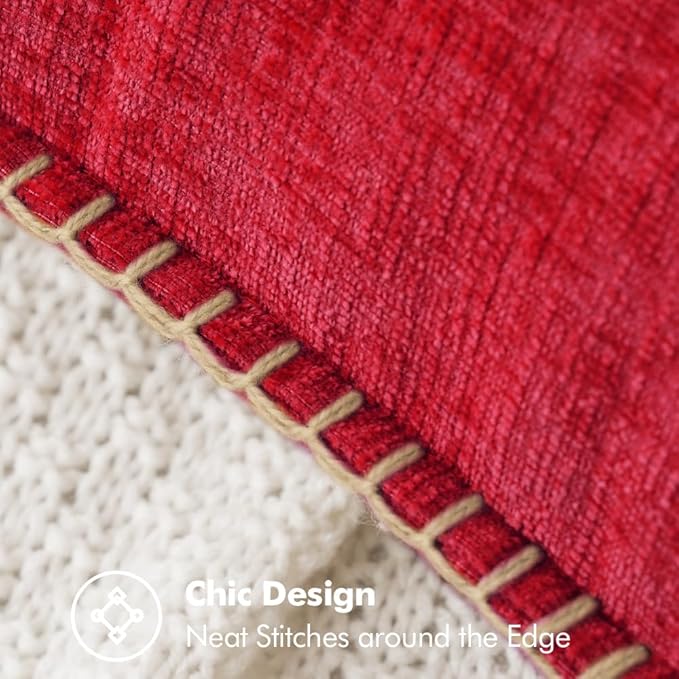MIULEE Pack of 2 Christmas Pillow Covers 18x18 Inch Red Farmhouse Decorative Throw Pillow Covers with Stitched Edge Soft Chenille Solid Dyed Couch Pillow Covers for Sofa Bed Living Room-Ruum Studio Home