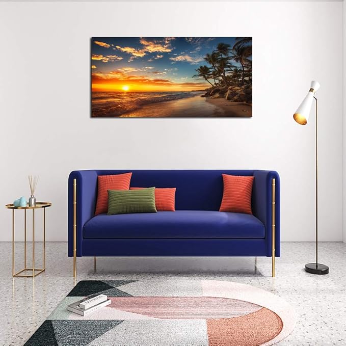 DZL Art S74750 Canvas Painting Print Paradise Tropical Island Beach with Palms Photograph Print Nature Pictures Wall Art Canvas Prints Painting for Living Room Bedroom Decor Office Wall Decor-Ruum Studio Home