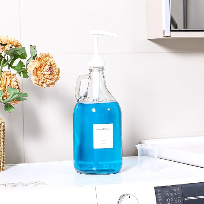Glass Laundry Detergent Dispenser with Pump, 64OZ Liquid Laundry Soap Dispenser, Fabric Softener Dispenser Bottle for Laundry Room Organization and Storage, 1 Pack-Ruum Studio Home