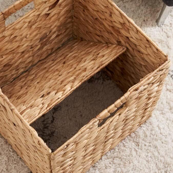12 x 12in Water Hyacinth Storage Baskets, Wicker Storage Baskets for Shelves, Woven Baskets for Storage, Wicker Storage Basket for Bedroom, Living Room, Nursery Room (Natural 6 Packs 12x12in)-Ruum Studio Home