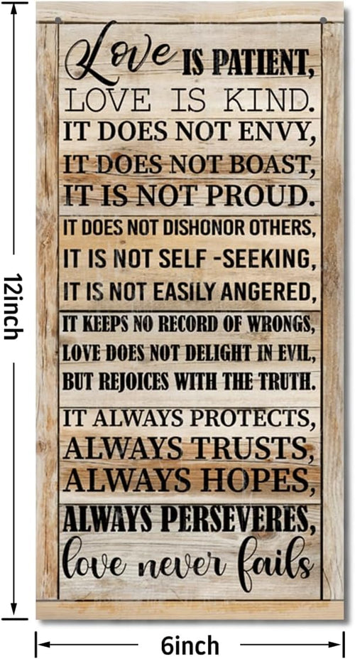 1 Corinthians 13:4-8 Inspirational Hanging Wood Decor Sign, Printed Wood Sign, Love is Patient, Love is Kind Quote, Hanging Bible Verses Woods Wall Signs, Rustic Home Decor Signs, Christian Gift E1-Ruum Studio Home