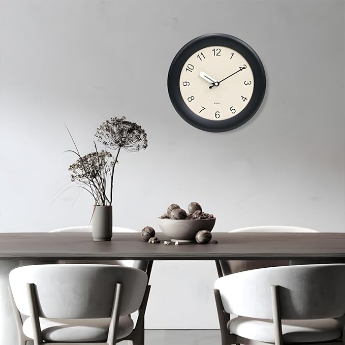 Kesin Wooden Wall Clock 12 Inch Silent Non Ticking Wall Clocks Battery Operated Simple Modern Small Analog Clocks Decorative for Kitchen, Living Room, Home,Bedroom, Office (Black)-Ruum Studio Home