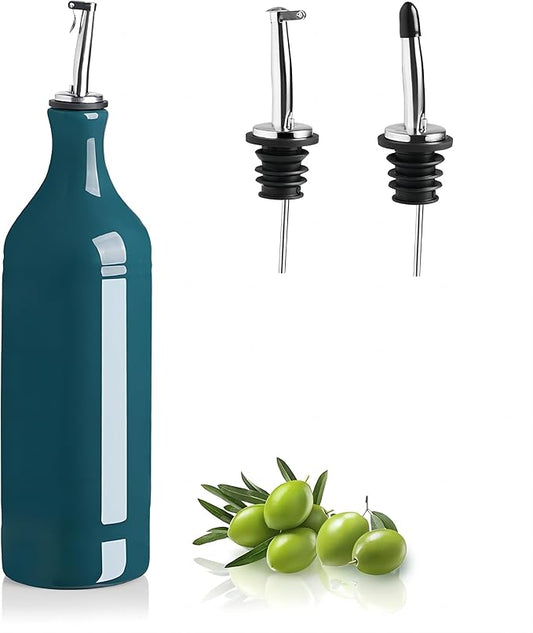 Sweejar Large Ceramic Olive Oil Dispenser Bottle, Opaque Oil Cruet Protects Oil to Reduce Oxidation, Suitable for Storage Oil, Vinegar, Soy Sauce & Other Liquids, Pack of 1, 24 Fl Oz (Teal Green)-Ruum Studio Home
