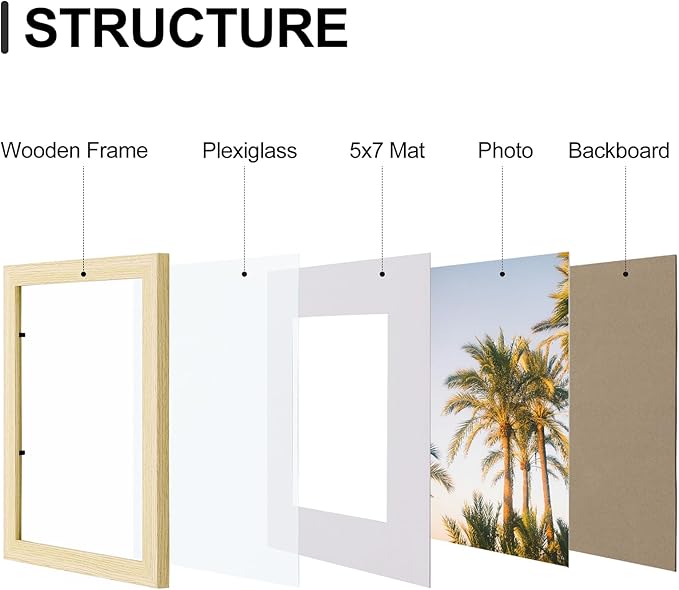 Vittanly 8x10 Picture Frames Set of 9, Shatter Resistant Plexiglass, Display 5x7 Pictures with Mat or 8x10 without Mat, Photo Frames for Wall or Tabletop, Engineered Wood, OAK-Ruum Studio Home