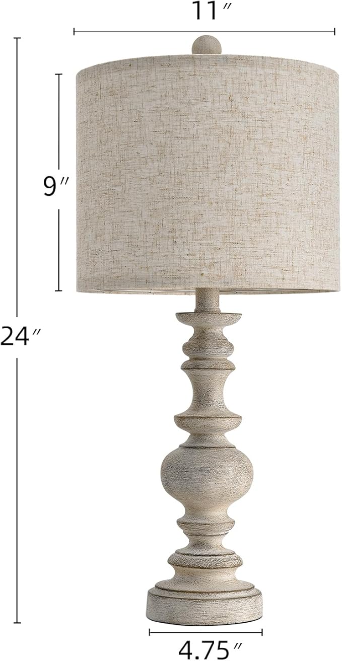 BOBOMOMO 24" Farmhouse Retro Table Lamp Set of 2, Traditional Resin Lamps for Living Room Bedroom, Vintage Bedroom Lamps with Linen Shades, Rustic Table Lamps for Living Room, Nursery, Office-Ruum Studio Home