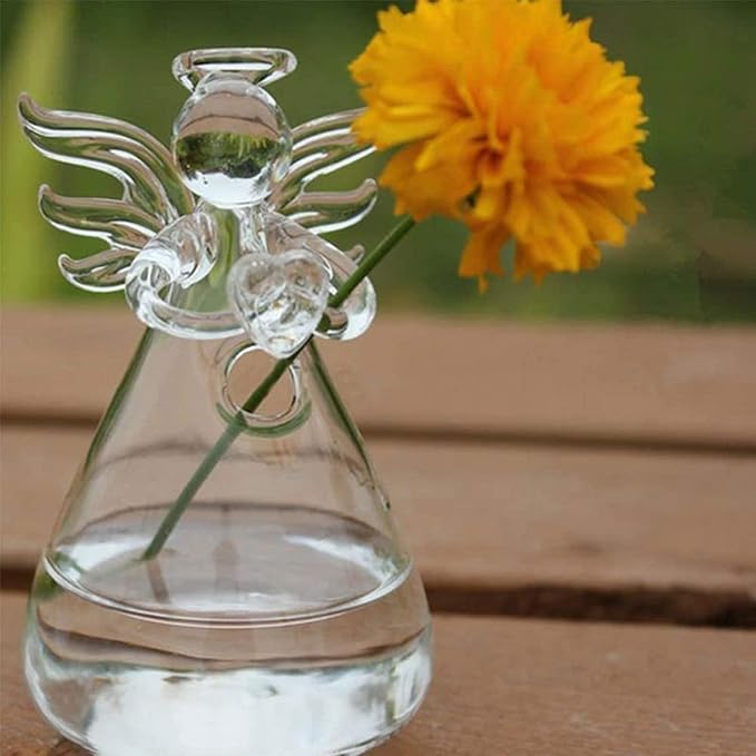 Angel Design Glass Vases Clear Flower Plant Terrarium Container Hanging Vase Wedding Decor Garden Ornaments Hanging Planter (Pack of 10)-Ruum Studio Home