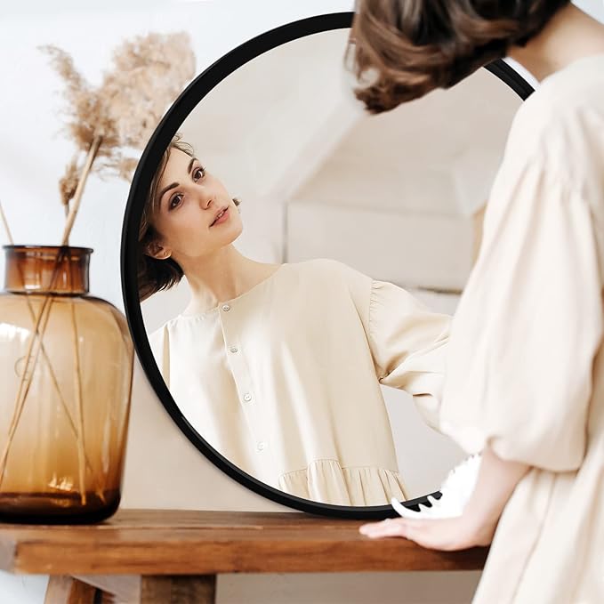 Fabuday Black Round Mirror for Wall 26 inch - Circle Mirror for Bathroom, Entryway, Living Room, Hallway, Vanity Decor, Big Matte Metal Frame Mirror-Ruum Studio Home