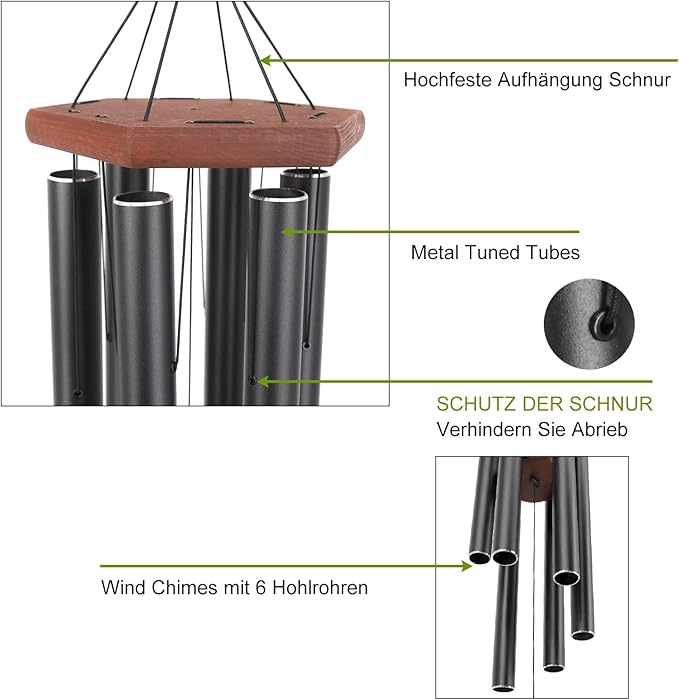 Wind Chimes for Outside Large Deep Tone, 44 Inch Black Memorial Windchimes, Outdoor Wind Chimes Gifts for Housewarming, Mother's Day, Christmas, Patio Garden Yard Decoration-Ruum Studio Home