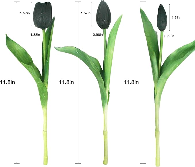 15pcs Artificial Tulips Flowers, Fake Tulips Real Touch, Faux Latex Tulips Bouquets, for Party Wedding Home Room Decoration (Black)-Ruum Studio Home