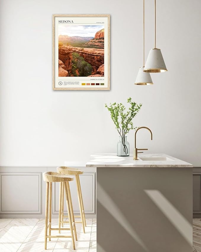 HesenDot Natural OAK Wood Framed Arizona Wall Art,12x16in Sedona's Red Rock Formations Quality Canvas Wall Print,Classic Urban Landmark Wall Decor for Living Room,Bedroom,Office Gallery Set of 1-Ruum Studio Home