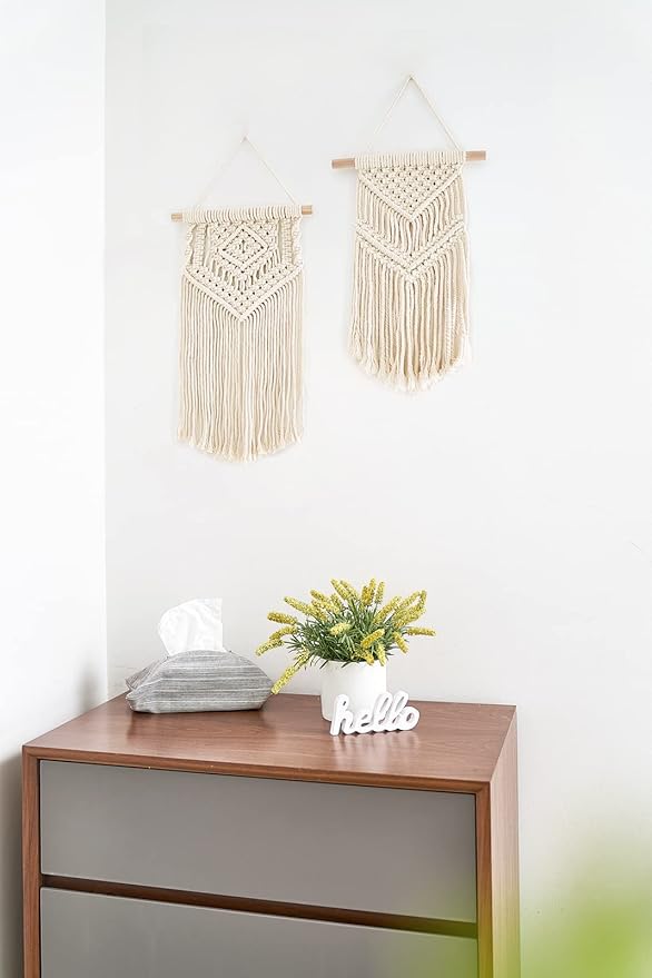 Dahey 2 Pcs Macrame Wall Hanging Small Woven Tapestry Wall Art Decor - Beautiful for Boho Home Dorm College Classroom Decor, Apartment, Nursery, Party Decorations, 16.5" L x 10" W and 17.5"x 10"W-Ruum Studio Home