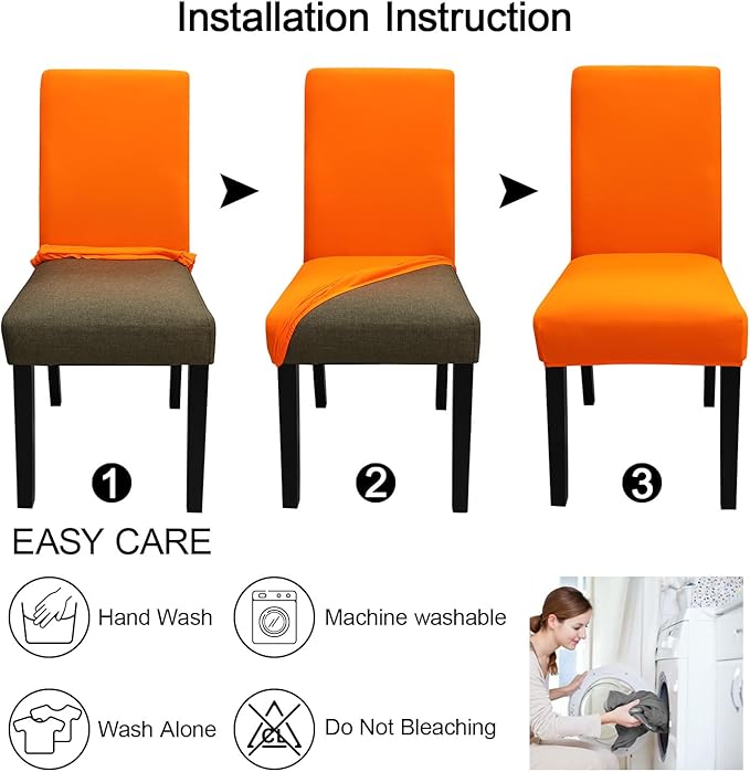 JQinHome Dining Chair Slipcover, High Stretch Removable Washable Chair Seat Protector Cover Set of 4,Chair Covers for Halloween Dining Room, Kitchen,Home Party,Wedding Ceremony(Orange, 4PC)-Ruum Studio Home