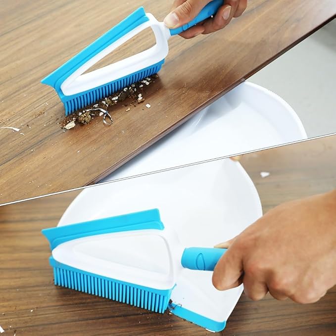Pet Rubber Brush with Mini Dustpan,Dog Cat Hair Removal Brush with Squeegee,Portable Small Carpet Brush for Clothes,Cars,Sofa,Bed Sheet-Ruum Studio Home