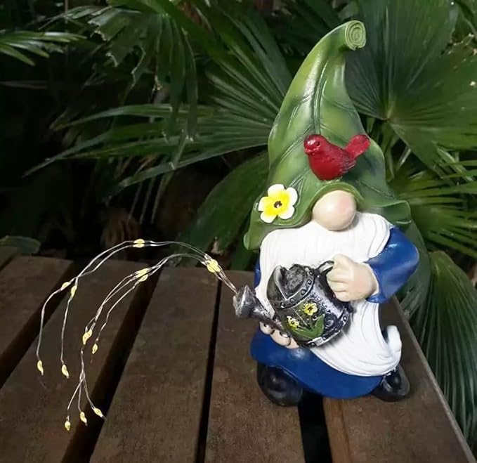 Garden Gnomes Outdoor with LED Solar Light - 11’’Spring Gnomes Decorations for Home/Yard/Patio with Lantern - Solar Garden Statues (Teapot gnome)-Ruum Studio Home