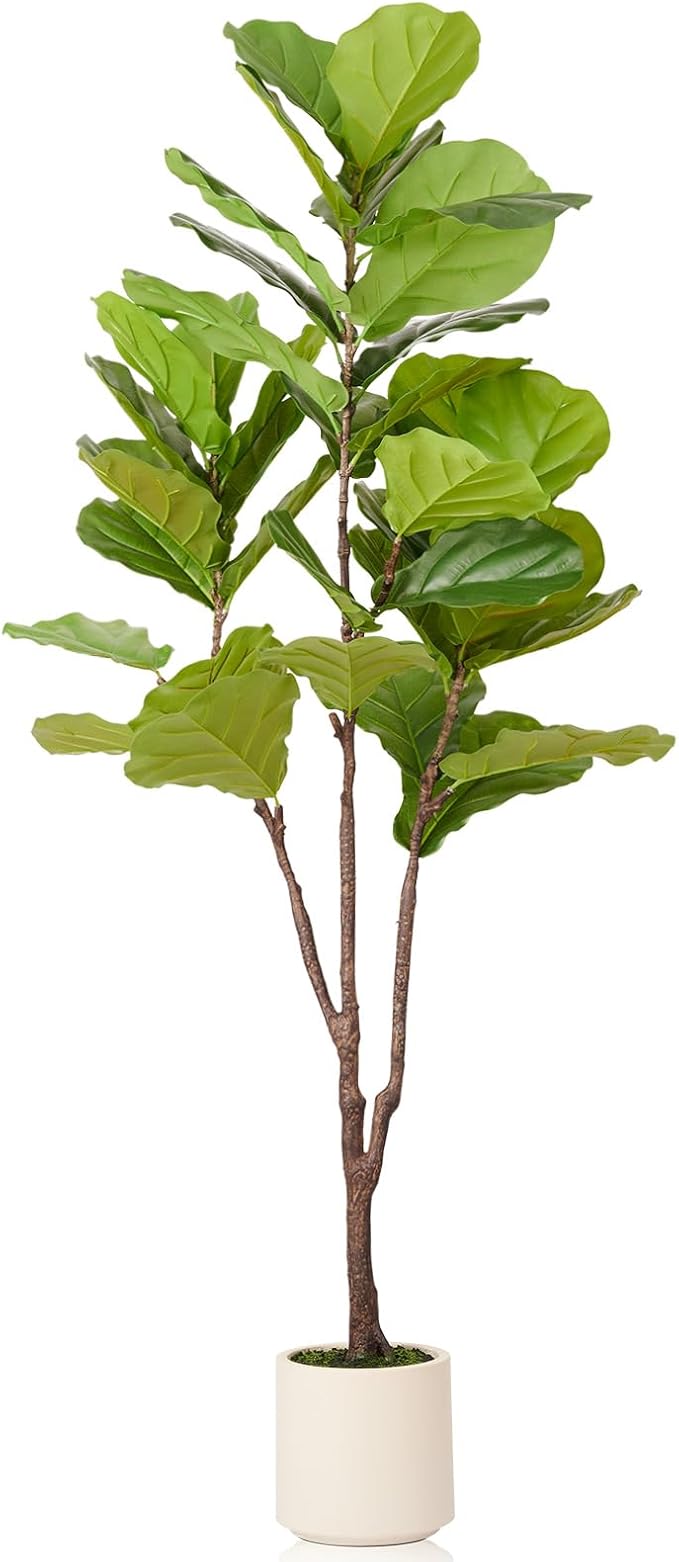 Artificial Fiddle Leaf Fig Tree, 6FT Faux Ficus Lyrata Plant with Realistic Leaves, Lifelike Home Decor Faux Tree in Stylish Pot for Indoor, Office, Living Room Decor (6ft)-Ruum Studio Home