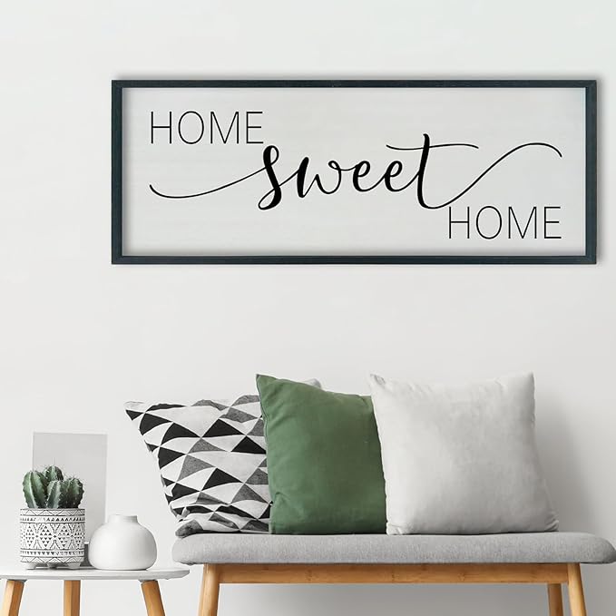 SRSZHIYUE Home Sweet Home Sign 40"x15" for Farmhouse Rustic Large Family Living Room Over Couch Modern Horizontal Wall Decor, Wood Framed Plaques Art Decorative (Black)-Ruum Studio Home
