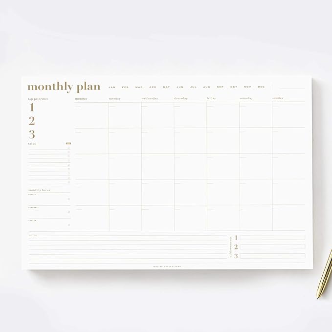 Bliss Collections Monthly Planning Pad, To Do List Notebook - Undated Tear-Off Sheets Notepad - Work Calendar, Organizer, Scheduler for Goals, Tasks - The Essential, 12" x 18", 18 Sheets-Ruum Studio Home