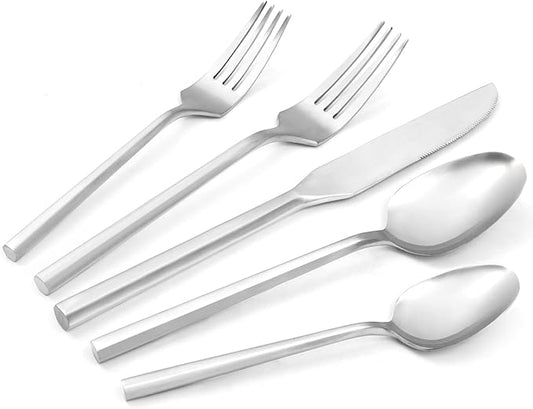 20 Piece Stainless Steel Silverware Set, Handle Flatware, Modern Matte Finish Cutlery Set, Service for 4, Dishwasher Safe-Ruum Studio Home