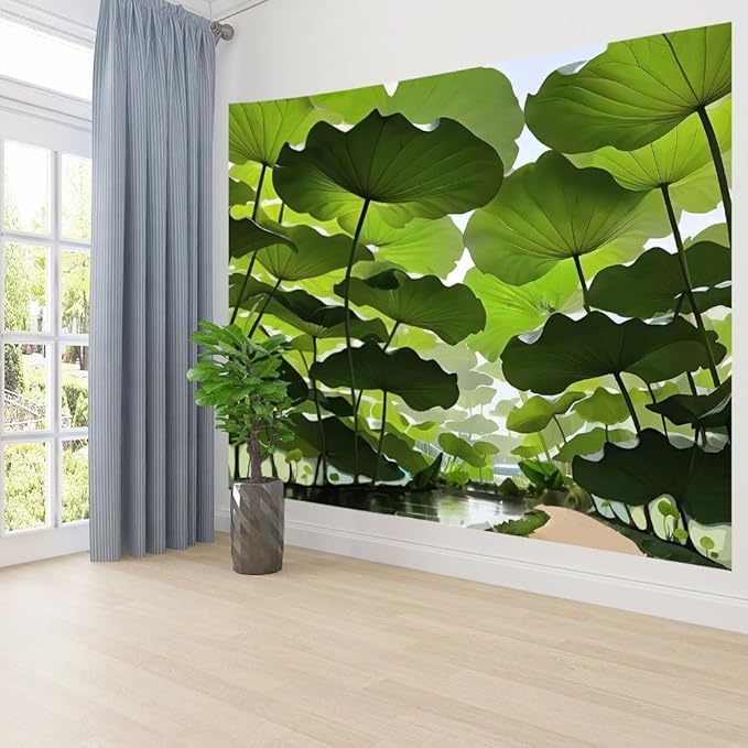 FENDROM Nature Lotus Leaf Tapestry Plant Tapestry Green Natural Scenery Wall Hanging 3D Wall Art For Bedroom Living room Dorm-Ruum Studio Home