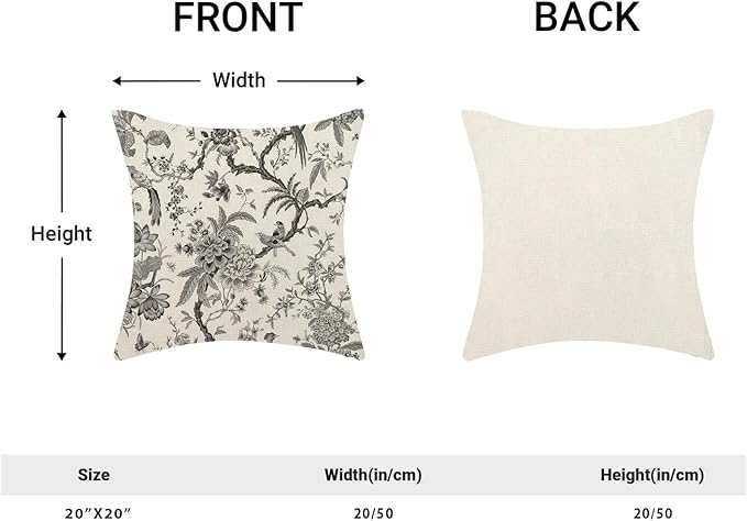 CXMEIFLY Spring Floral Birds Pillow Covers 20 x 20 Inch Set of 2 for Chinoiserie Flowers Decor Throw Pillows Black and White Plant Outdoor Decorative Cushion Cases for Couch Bed Decorations-Ruum Studio Home