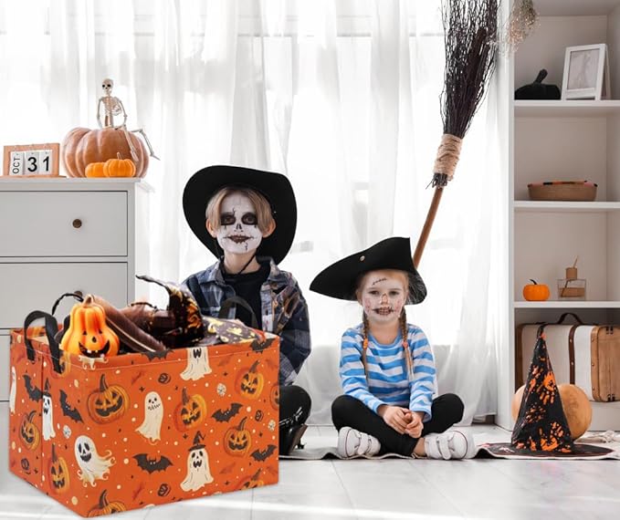 HIYAGON Halloween Basket Halloween Pumpkin Basket for Boys and Girls Trick or Treat Pumpkin Basket for Halloween Parties Cute Storage Bin Organizer Box Rectangular Room Decor(Halloween Pumpkin)-Ruum Studio Home