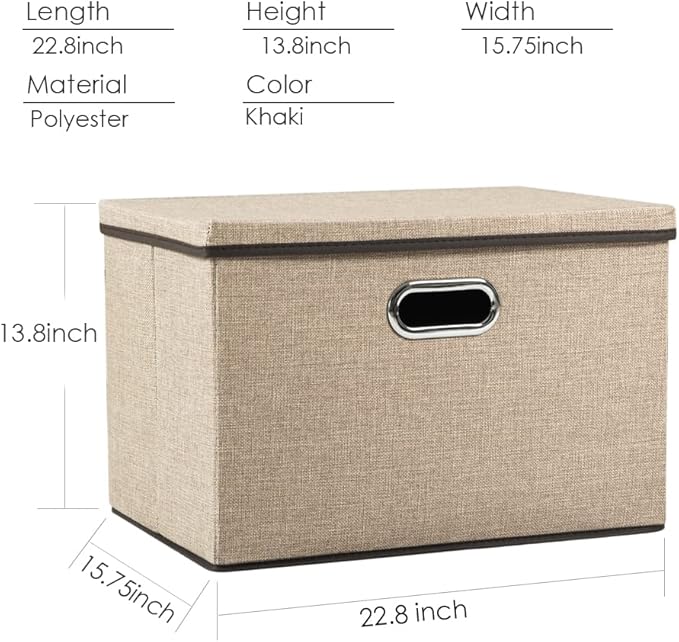 PRANDOM Extra Large Collapsible Storage Bins with Lids [3-Pack] Linen Fabric Foldable Storage Baskets Boxes Organizer Containers Cube with Cover for Bedroom Closet Office Nursery (22.8x15.75x13.8)-Ruum Studio Home