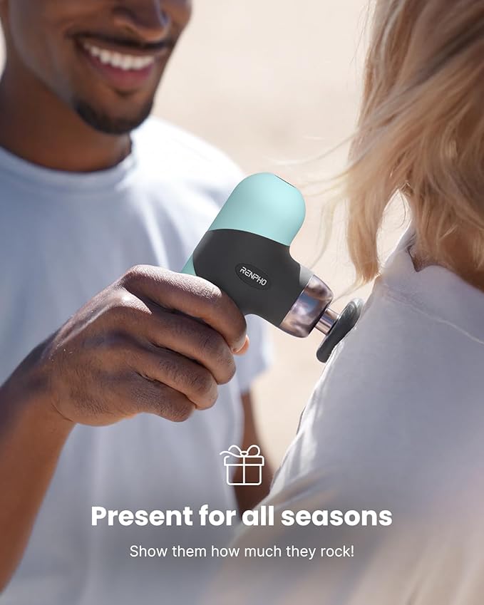 RENPHO Mini Thermal Massage Gun with Heat, Portable Deep Tissue Percussion Massager, Color Silicone Sleeves Travel Size with Carry Case, Mint-Ruum Studio Home