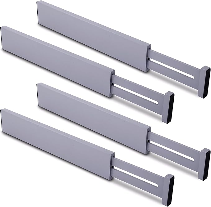Utoplike Bamboo Drawer Dividers Large, Gray Kitchen Drawer Organizers Adjustable, Spring Loaded, Works in Dresser, Bathroom, Bedroom, Desk, 4 pcs, 2.4" H-Ruum Studio Home
