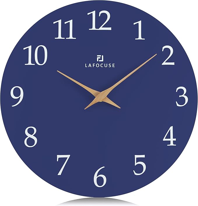 Lafocuse 12 Inch Silent Navy Blue Wall Clock Battery Operated, Wooden, Simple, Minimalist, Kitchen, Living Room, Bedroom, Office, Home Décor-Ruum Studio Home
