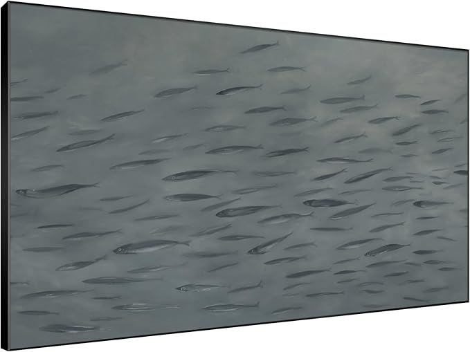 SIGNWIN 46"x72" Extra Large Framed Wall Art Gray School of Fish Minimalist Ocean-Inspired Marine Life Illustration for Home Living Room Bedroom Decor (Frame Assembly Required)-Ruum Studio Home