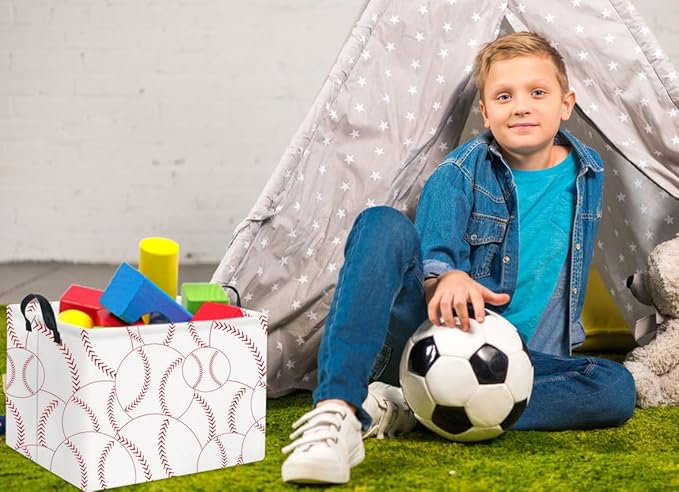 HIYAGON Rectangular Baseball Basket Kids Baby Nursery Storage Basket for Boys Baseball Room Decor Cute Toy Storage Organizer Bins Bedroom(Baseballs)-Ruum Studio Home
