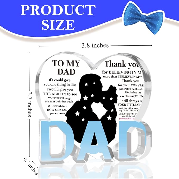 Best Dad Ever Gift from Daughter Son - Acrylic Heart-Shaped Plaque Father’s Day Birthday Gift - Unique Keepsake Desk Decor with Personalized Message-Ruum Studio Home
