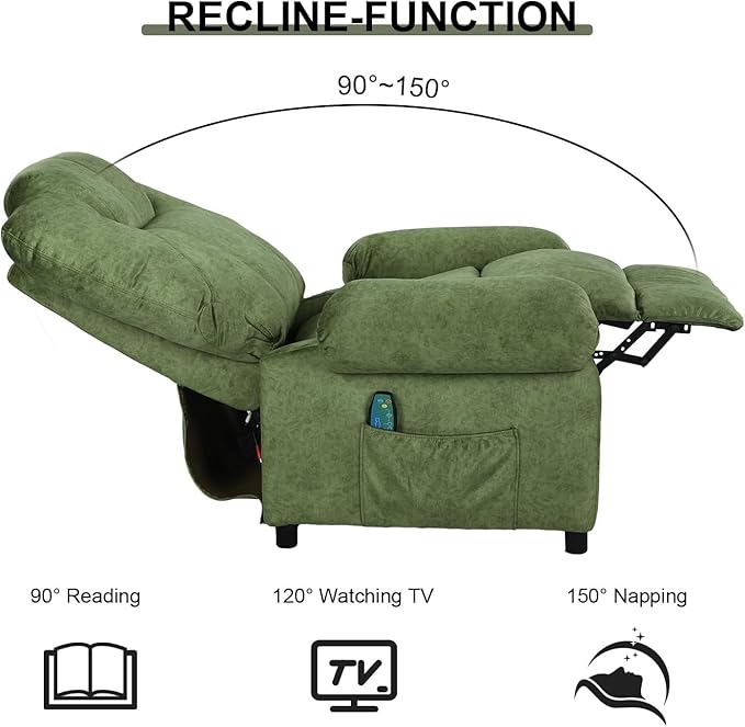 KCREAM Green Massage Recliner Chair, Small Recliners for Small Spaces, Overstuffed Recliners Living Room Chairs for Adults Fabric Manual Recliner Chairs with Heating Single Sofa Chair-Ruum Studio Home