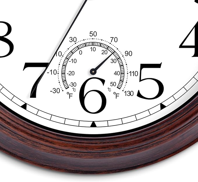 8.5 Inch Outdoor Wall Clock with Thermometers, Vintage Silent Wall Clocks Battery Operated, Retro Non-Ticking Clock Decorative for Living Room, Patio, Kitchen, Office, Bathroom, Bedroom(Bronze)-Ruum Studio Home