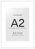 Homeforia A2 White Wood Frame, High End Oak 16.5 x 23.4 White Wooden Poster Frames Matted to 11.7 by 16.5 in Photo, A2 Size Wood Picture Frame with Mat A3 for Print, Tempered Glass, Wall Kit, Set of 1-Ruum Studio Home