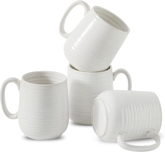 Hasense Coffee Mugs, 12 Ounce Ceramic Coffee Cups Set of 4, Latte Mug with Handle for Milk, Cocoa, Cappuccino, Tea Cup for Wedding Gift, Dishwasher Microwave Safe, Clay-Infused White-Ruum Studio Home