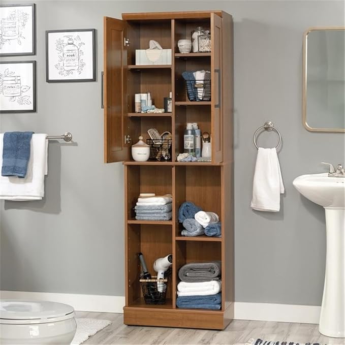 Sauder HomePlus Multi-Room Storage Cabinet with Adjustable Shelves and Door Positioning, Kitchen Laundry Bathroom Pantry Storage Cabinet, in Sienna Oak Finish-Ruum Studio Home