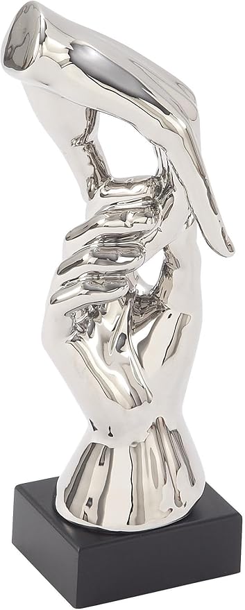 Deco 79 Polystone Hands Decorative Sculpture Home Decor Statue, Accent Figurine 5" x 4" x 13", Silver-Ruum Studio Home