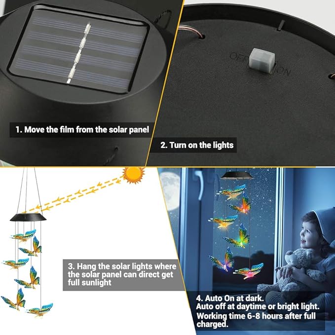 Toodour Solar Wind Chime, Color Changing Wind Chimes Butterfly, LED Decorative Mobile, Gifts for Mom Grandma, Waterproof Outdoor Decorative Lights for Garden, Patio, Yard, Window, Outdoor Decor-Ruum Studio Home