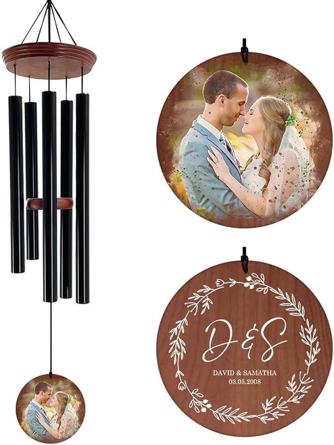 ASTARIN Wedding Wind Chimes for Outside, Custom Photo Personalized Wind Bells, Memorial Gifts for Anniversary, Celebration, Metal Wind Chime Gift in Garden, Patio, Porch, 36'' (Wedding-1)-Ruum Studio Home