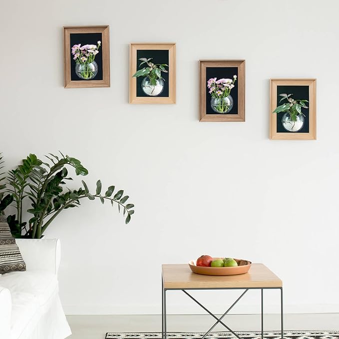 Wooden Frame Wall Hanging Planter for Hydroponic Plants，12X16 inch Wall Vase with Round Acrylic Propagation Station，Bathroom, Office, or Living Room Décor, Set of 2 Mix-Ruum Studio Home