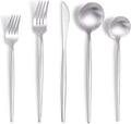 Matte Silverware Set for 8,Modern Stainless Steel Brushed Cutlery Set,40-Pieces Heavy Duty Flatware Set,Knives Spoons and Forks Set Utensils Set, Satin Finish, Dishwasher Safe-Ruum Studio Home