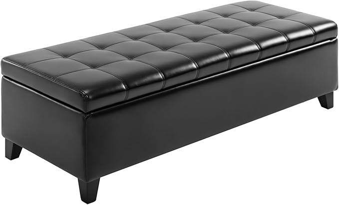 HOMCOM 51" Ottoman Storage Bench, Faux Leather Storage Chest with Lift Top, Tufted Ottoman for Living Room, Entryway, Black-Ruum Studio Home