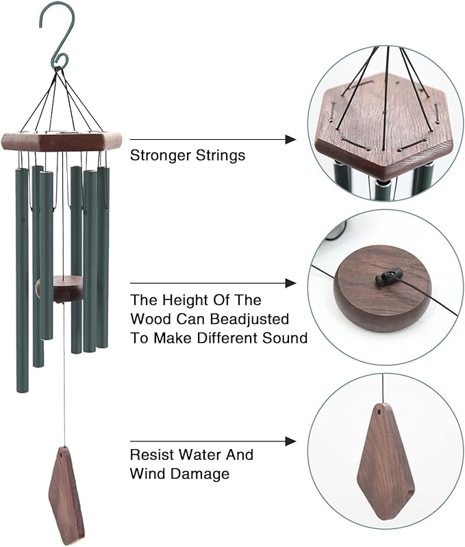 Small Green Wind Chimes for Outside, Tuned Soothing Melody, Sympathy Chimes for Mom/Housewarming, Outdoor Decoration-Ruum Studio Home
