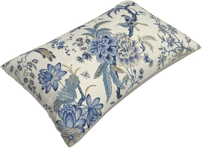 CXMEIFLY Spring Floral Birds Pillow Covers 12 x 20 Inch Set of 2 for Chinoiserie Flowers Decor Throw Pillows Blue and White Plant Outdoor Decorative Cushion Cases for Couch Bed Decorations-Ruum Studio Home