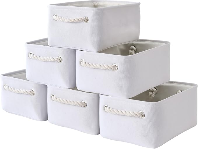 TheWarmHome Storage Basket for Organizing - Small 6 Pack 11.8x7.8x5.2 inch Gifts for Empty with Rope, Fabric Storage Cubes for Decorative Cloth Dog Livehome (White)-Ruum Studio Home